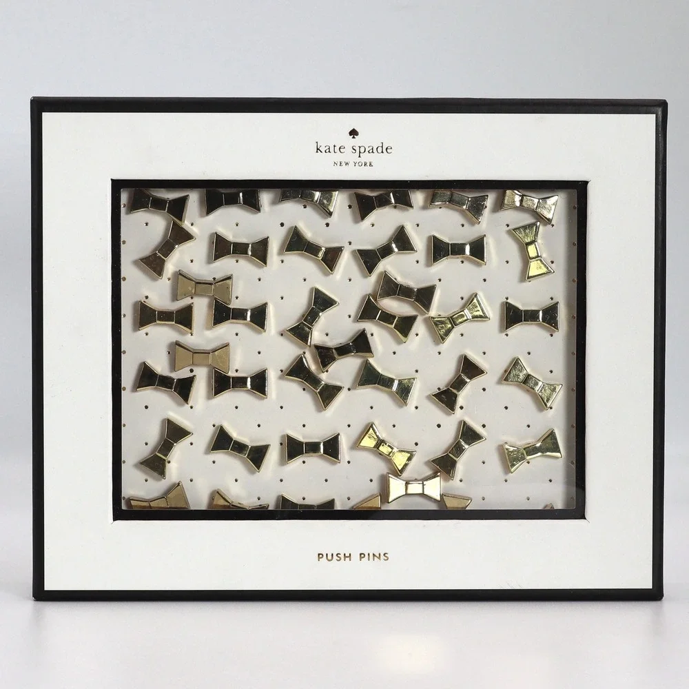 Kate Spade Bow Push Pins Gold Metallic Decorative Stationery Office Open Box New